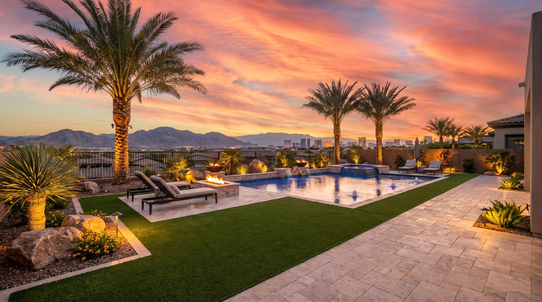 Green, well-kept Las Vegas grounds maintained monthly by New World Lawn Maintenance